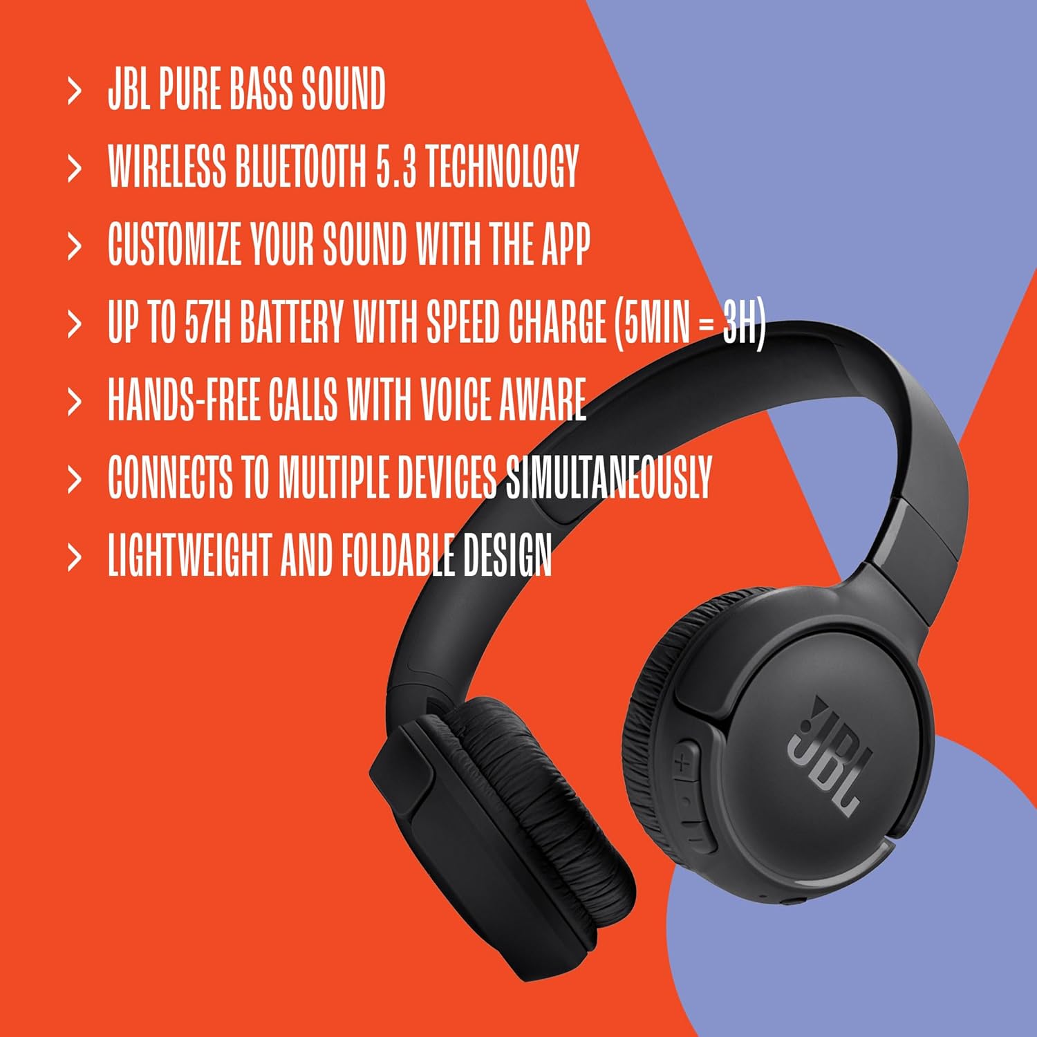  JBL Tune 520BT - Wireless On-Ear Headphones